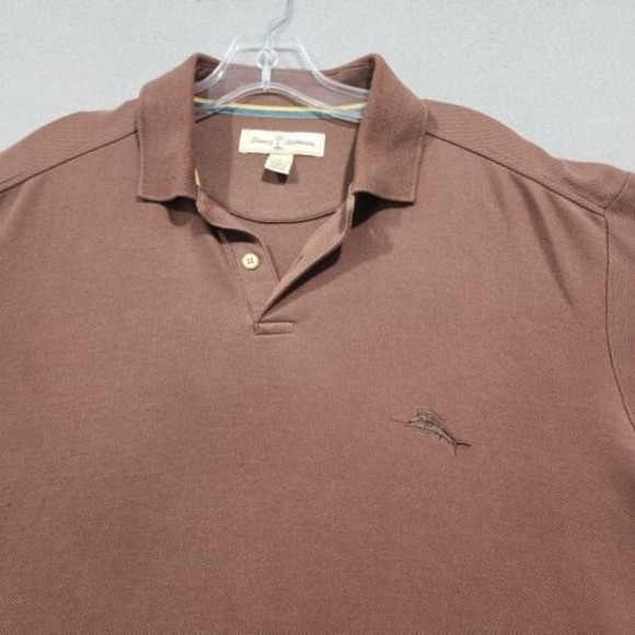 Tommy Bahama Polo Shirt Mens Large Brown Solid Short Sleeve - Picture 3 of 15